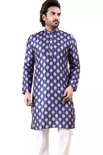 Mens art silk digital print with sequined work kurta multicolor