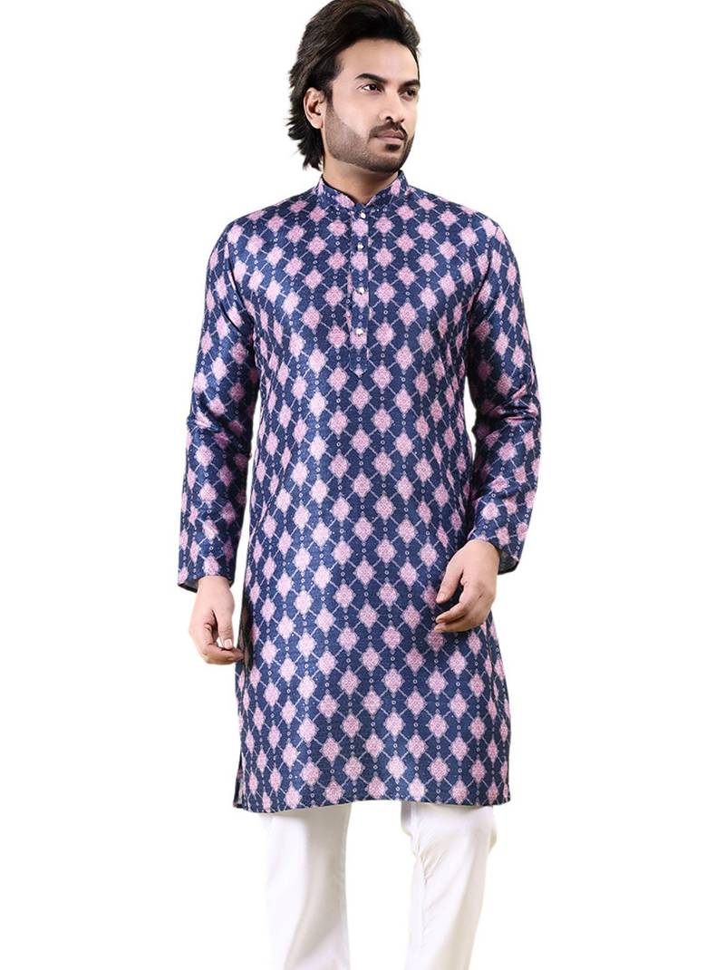 Mens art silk digital print with sequined work kurta multicolor