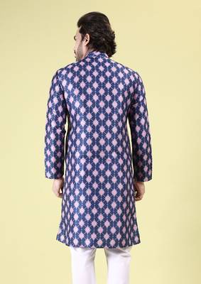 Mens art silk digital print with sequined work kurta multicolor 2