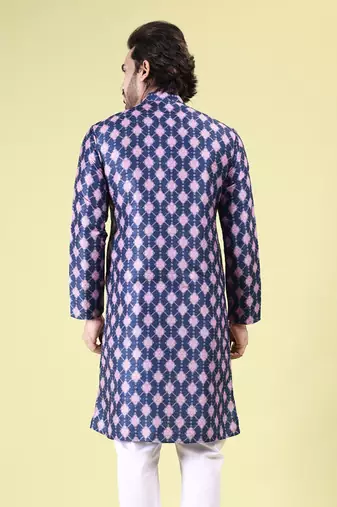 Mens art silk digital print with sequined work kurta multicolor
