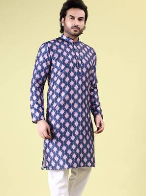 Mens art silk digital print with sequined work kurta multicolor 3