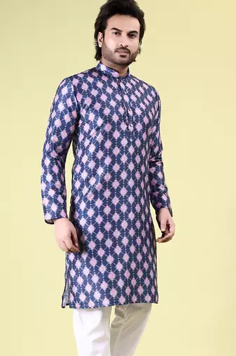 Mens art silk digital print with sequined work kurta multicolor