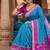 Sky blue color pochampally silk blend ikkat design zari border sarees