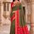 Dark green color pochampally silk blend ikkat design zari border sarees
