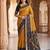 Mustard color pochampally silk blend ikkat design zari border sarees
