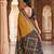 Mustard color pochampally silk blend ikkat design zari border sarees