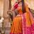Orange color pochampally silk blend ikkat design zari border sarees
