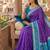 Purple blue color pochampally silk blend ikkat design zari border sarees