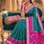 Sea green color pochampally silk blend ikkat design zari border sarees