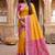 Yellow color pochampally silk blend ikkat design zari border sarees