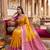 Yellow color pochampally silk blend ikkat design zari border sarees