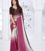 pink & coffee color fendy silk blend two tone shaded zircon work saree