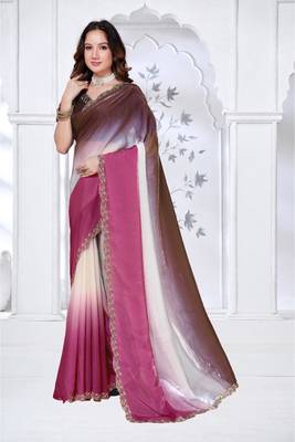 pink & coffee color fendy silk blend two tone shaded zircon work saree 2
