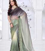 pista & black color fendy silk blend two tone shaded zircon work saree