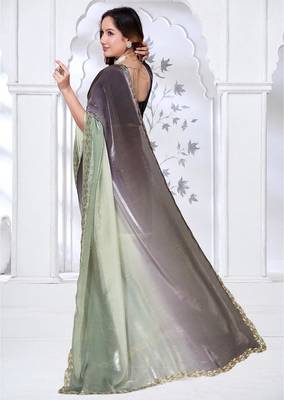 pista & black color fendy silk blend two tone shaded zircon work saree 3