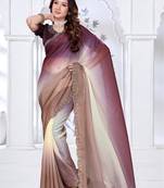 brown & wine color fendy silk blend two tone shaded zircon work saree