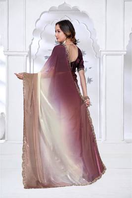 brown & wine color fendy silk blend two tone shaded zircon work saree 3