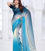 sky & morpeach color fendy silk blend two tone shaded zircon work saree