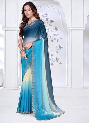 sky & morpeach color fendy silk blend two tone shaded zircon work saree 2