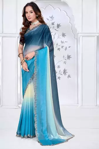 sky & morpeach color fendy silk blend two tone shaded zircon work saree