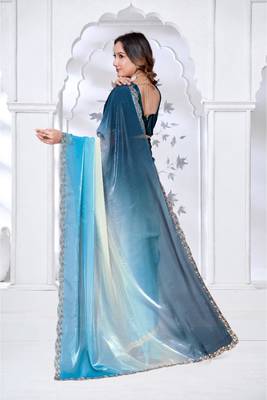 sky & morpeach color fendy silk blend two tone shaded zircon work saree 3