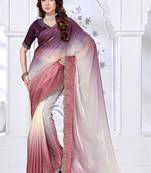 brown & wine color fendy silk blend two tone shaded zircon work saree
