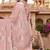 dusty peach color fendy silk blend foil print with zircon work saree