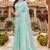 sky blue color fendy silk blend foil print with zircon work saree