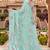 sky blue color fendy silk blend foil print with zircon work saree