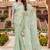 dusty pista color fendy silk blend foil print with zircon work saree