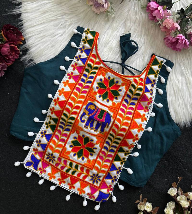 Navratri halter neck shell work designer blouse