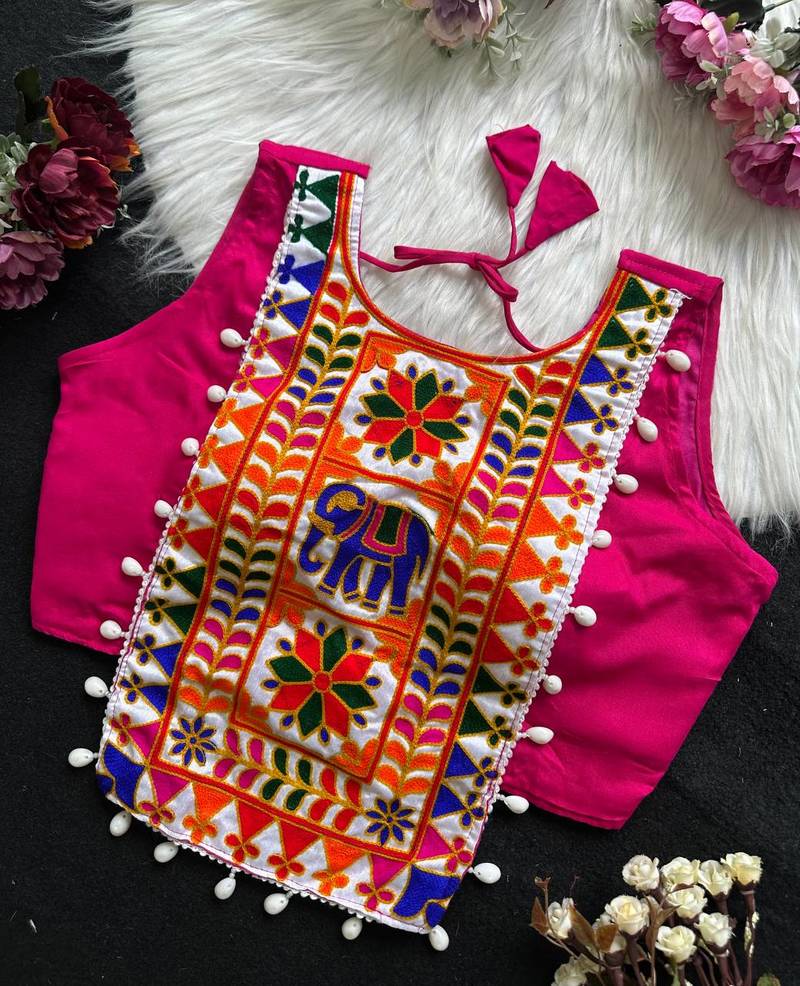 Navratri halter neck shell work designer blouse