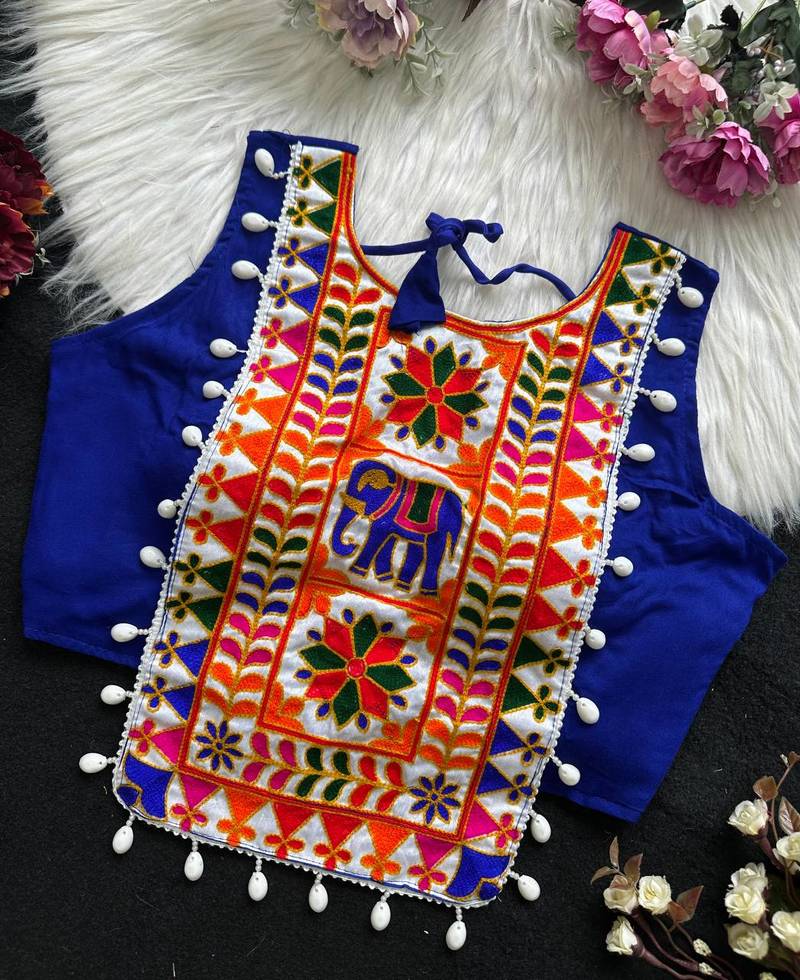 Navratri halter neck shell work designer blouse