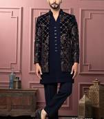 Blue vneck open indowestern for men | premium men's ethnic wear