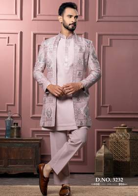 Pink open indowestern for men | premium men's ethnic wear 1