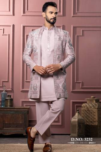 Pink open indowestern for men 