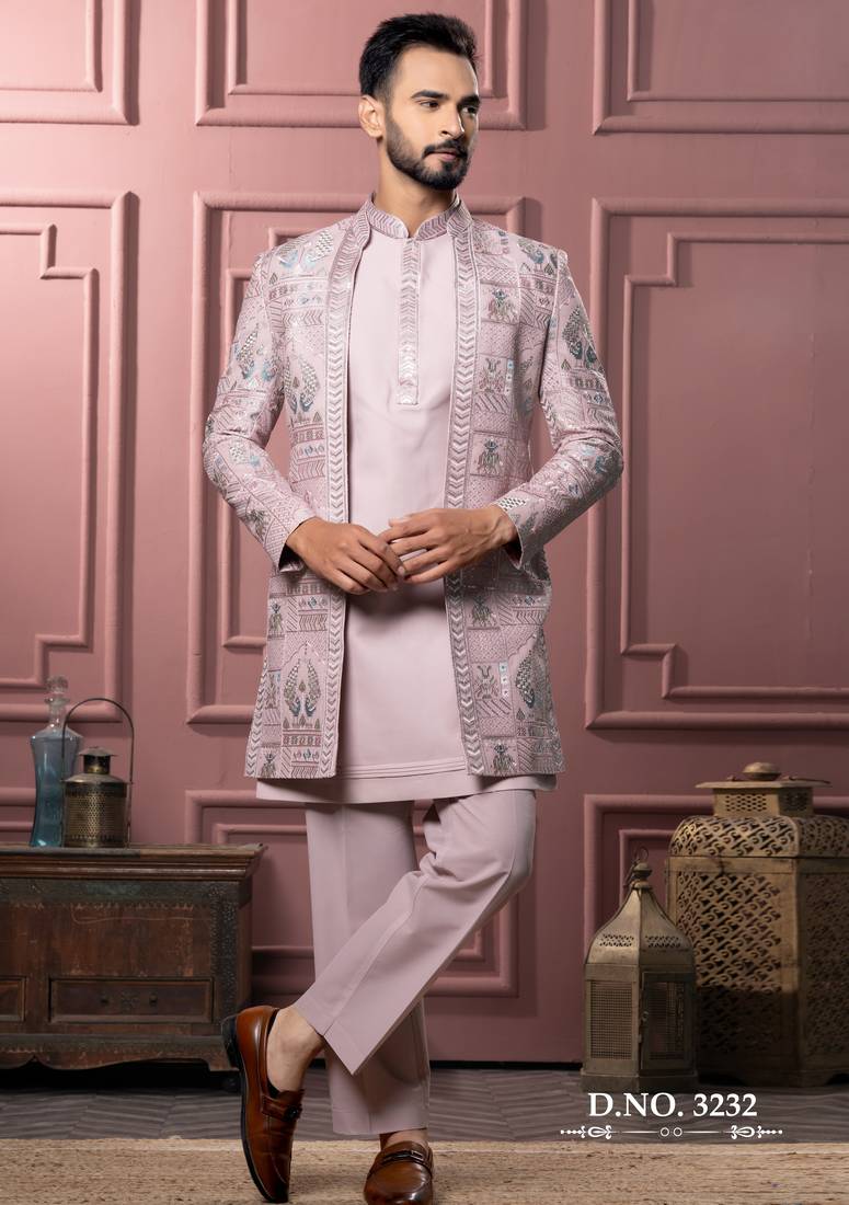Pink open indowestern for men | premium men's ethnic wear