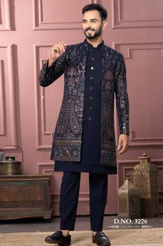 Navy blue indowestern for men | premium men's ethnic wear