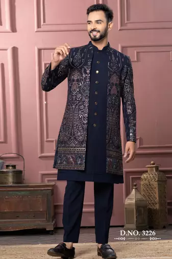 Navy blue indowestern for men | premium men's ethnic wear