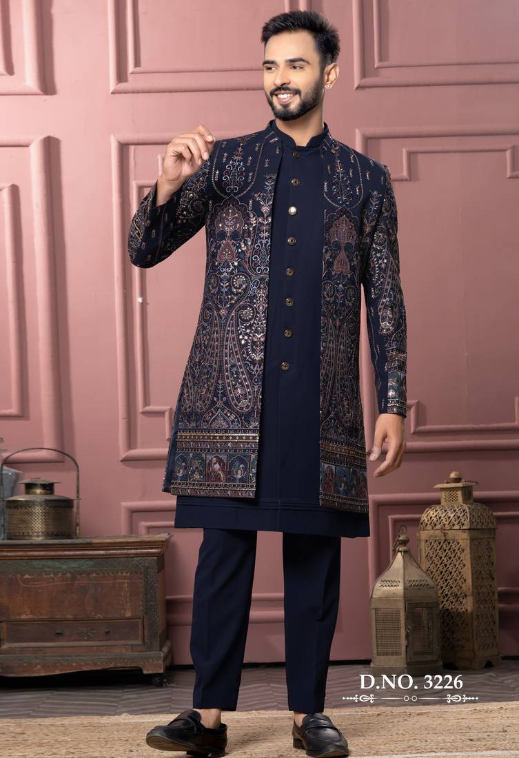 Navy blue indowestern for men | premium men's ethnic wear