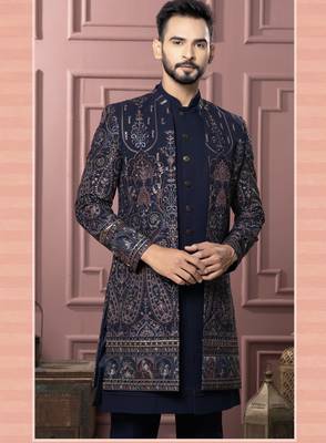 Navy blue indowestern for men | premium men's ethnic wear 2