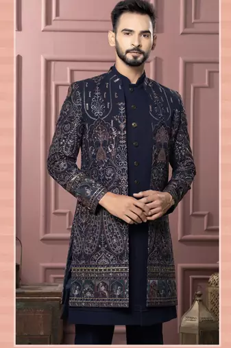 Navy blue indowestern for men | premium men's ethnic wear