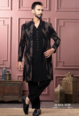 Black open indowestern for men | premium men's ethnic wear 1