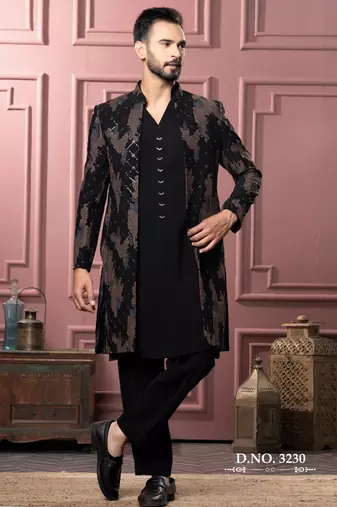 Black open indowestern for men | premium men's ethnic wear