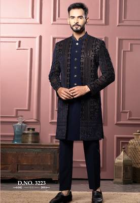 Midnight blue indowestern for men | men's ethnic wear 1