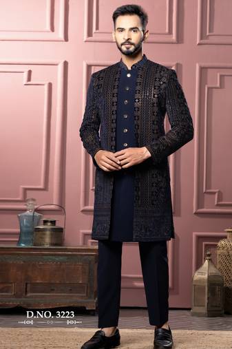 Midnight blue indowestern for men