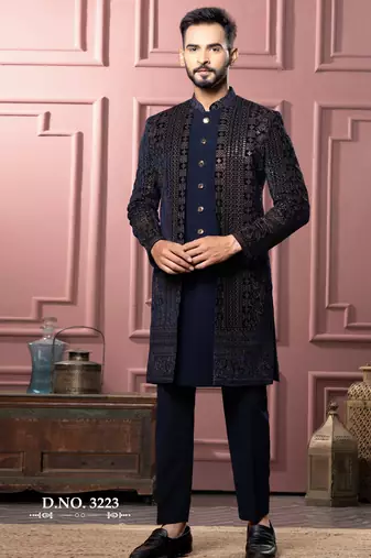 Midnight blue indowestern for men | men's ethnic wear