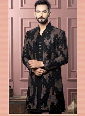 Black open indowestern for men | premium men's ethnic wear 2