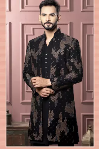 Black open indowestern for men | premium men's ethnic wear