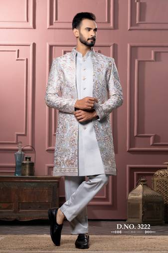 Grey open indowestern for men | men's ethnic wear